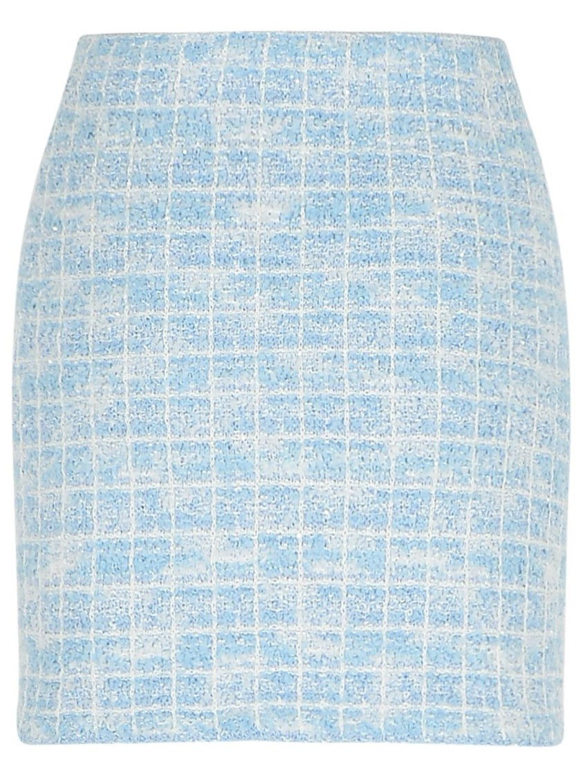 Self-Portrait Check Skirt In Light Blue Polyester Blend