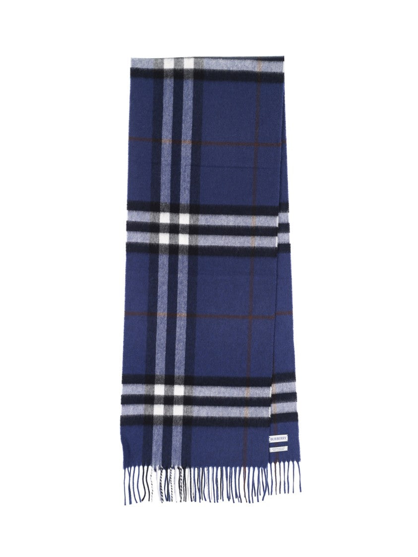 Burberry "Check" Scarf In Blue Cashmere, Dark Shade