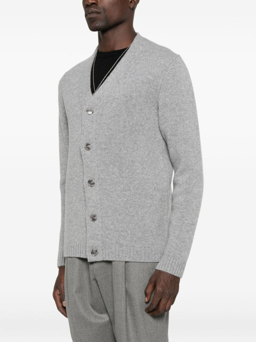 Daniele Fiesoli Tailored Grey Wool Cardigan With Classic V-Neck