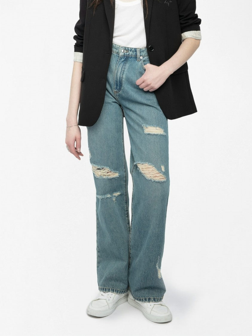 Zadig & Voltaire High-Waisted Wide-Leg Jeans With Distressed Detailing