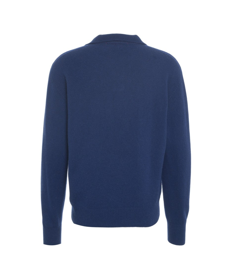 Amaranto Cashmere And Wool Sweater With Polo Collar And Ribbed Cuffs