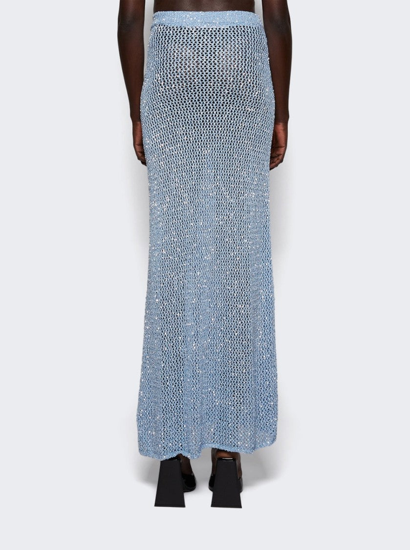 Area Sequin Crochet Maxi Skirt Light Blue