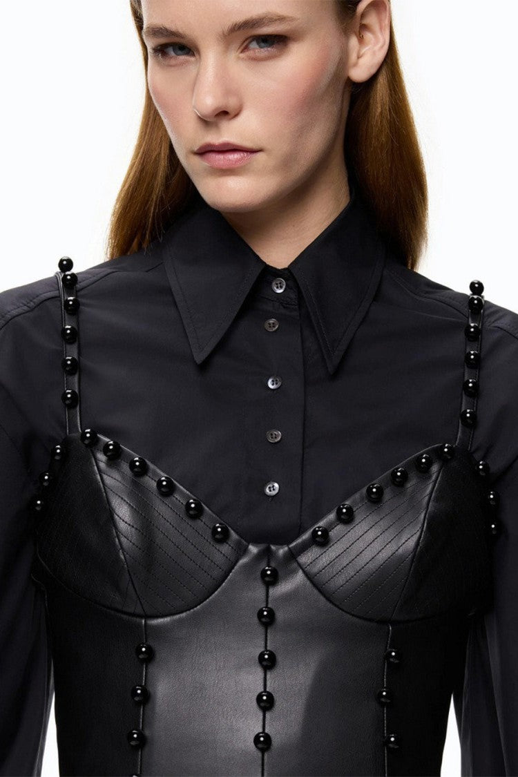 Pinko Black Beaded Corset Bustier Top