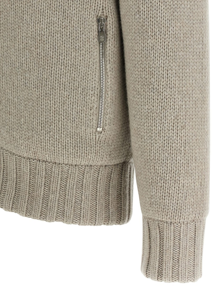 Brunello Cucinelli High Neck Cashmere Knit Cardigan