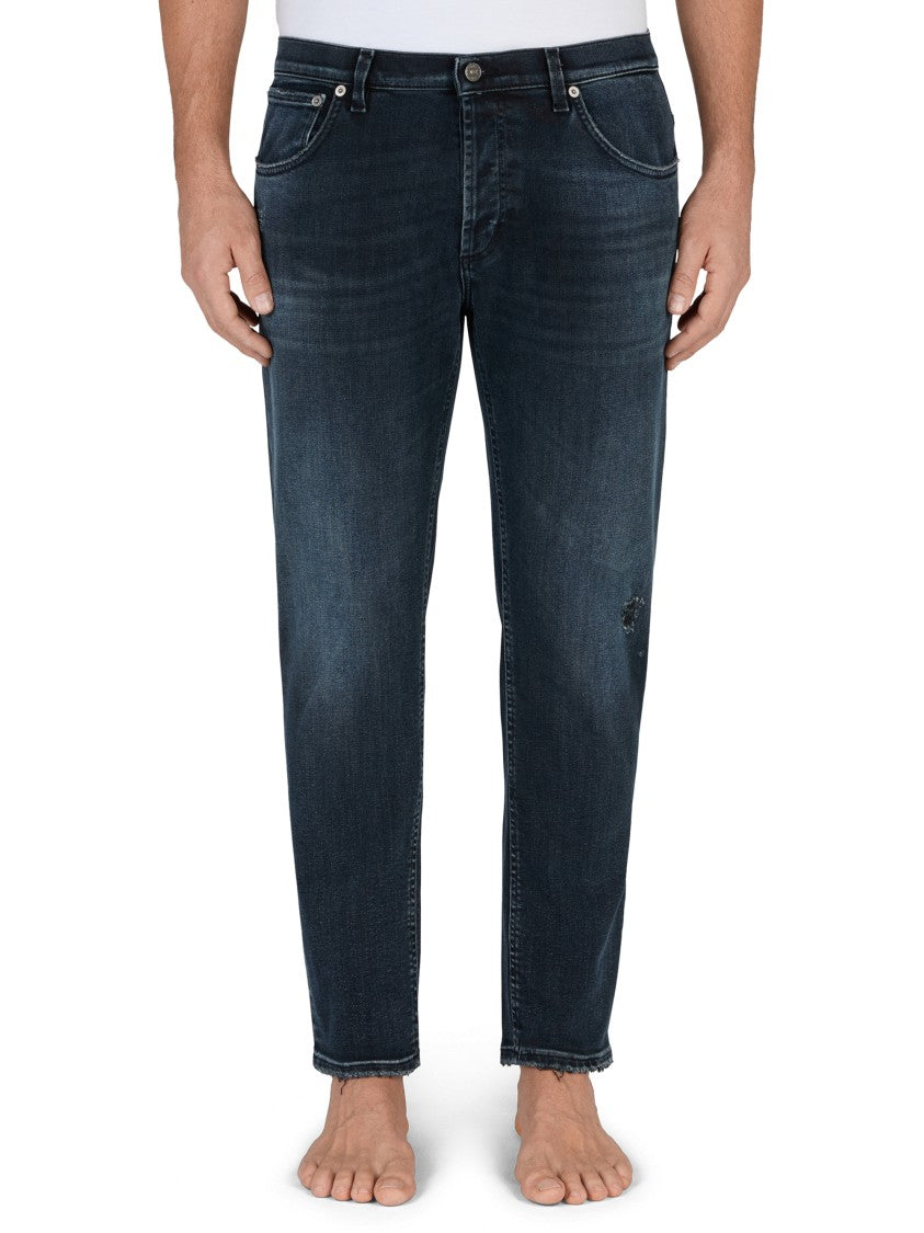 Dondup Distressed Dark Denim Trousers With Raw Edge Finish