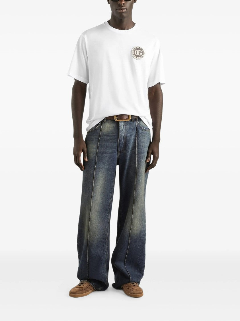 Dolce & Gabbana White Relaxed-Fit Cotton Logo Patch T-Shirt