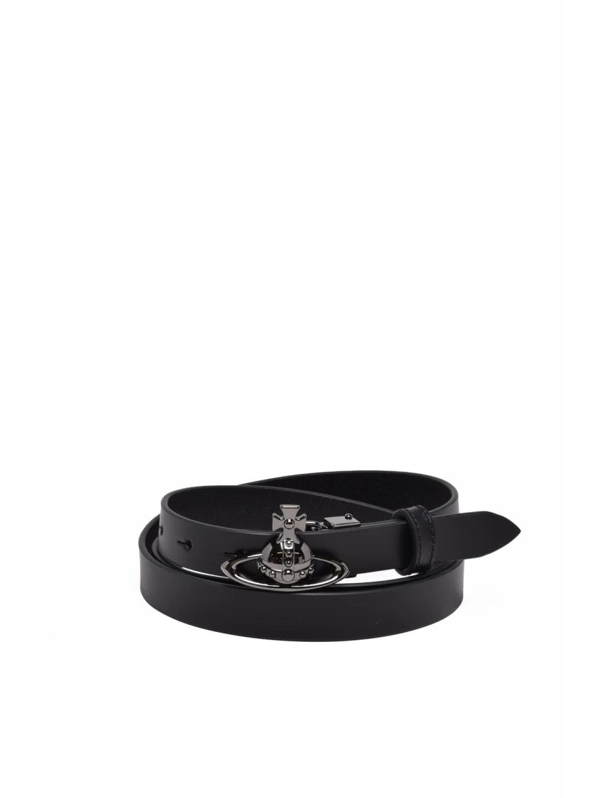 Vivienne Westwood Black Leather Orb Belt