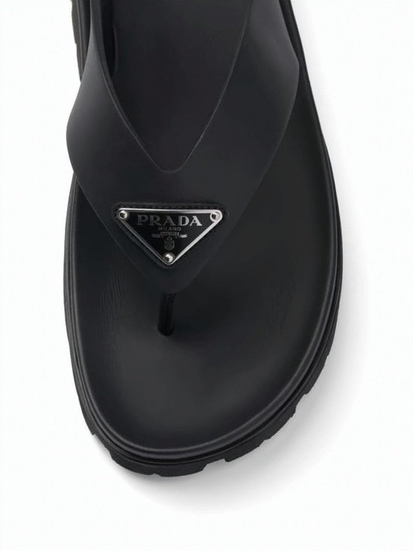 Prada Contoured Black Eva Slip-On Sandals With Triangular Logo