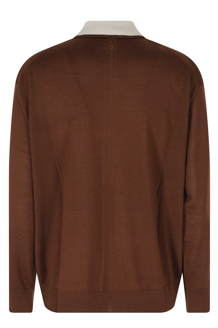 Semi Couture Brown Cassie Ribbed Edge Button Knit Polo Shirt