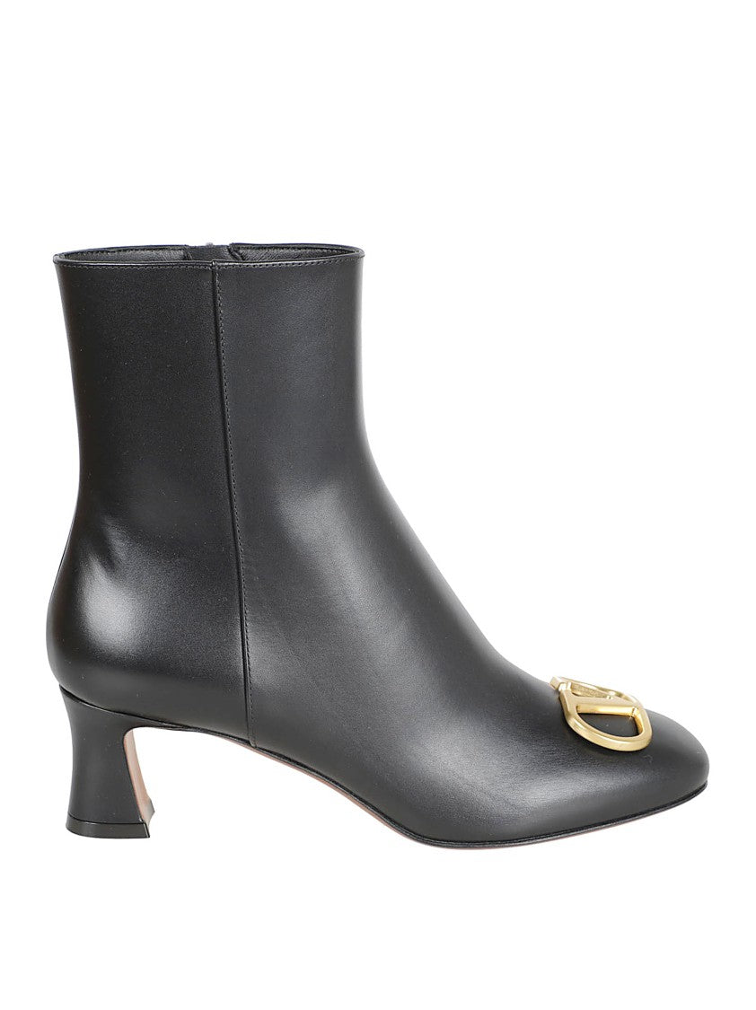 Valentino Garavani Smooth Leather Ankle Boots With Gold-Tone Logo Plaque