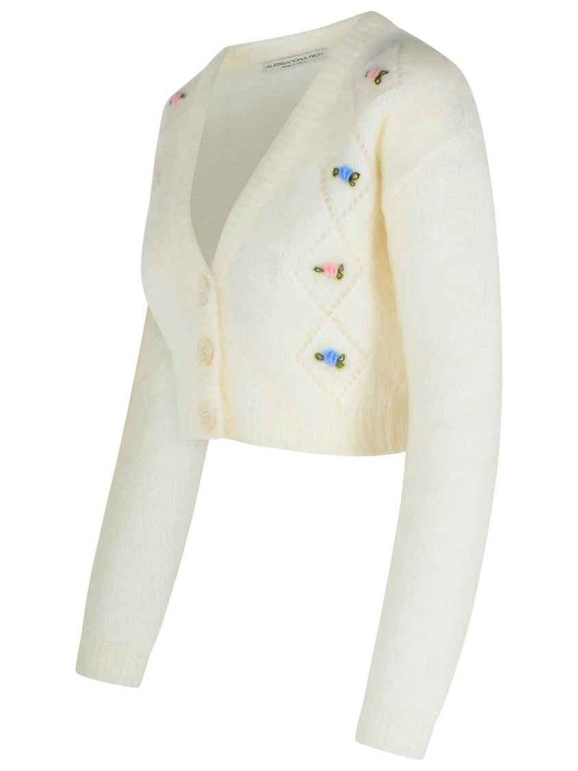 Alessandra Rich Ivory Mohair Blend Cardigan