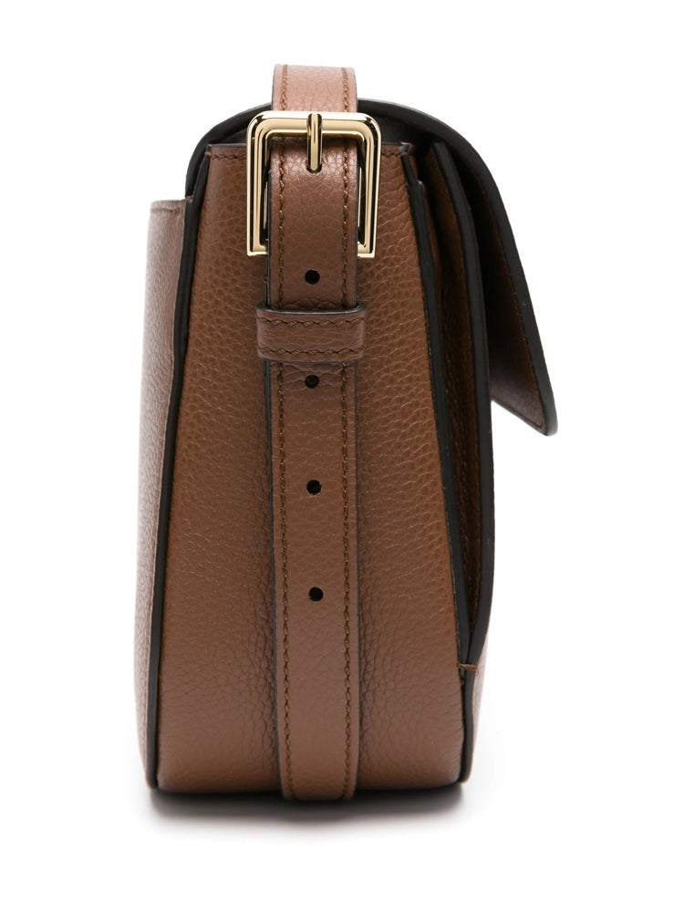 Bally Textured Cow Leather Shoulder Bag With Gold Hardware