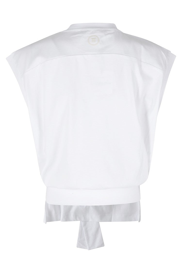 Tela White Sacco Adjustable Ribbon Cotton T-Shirt