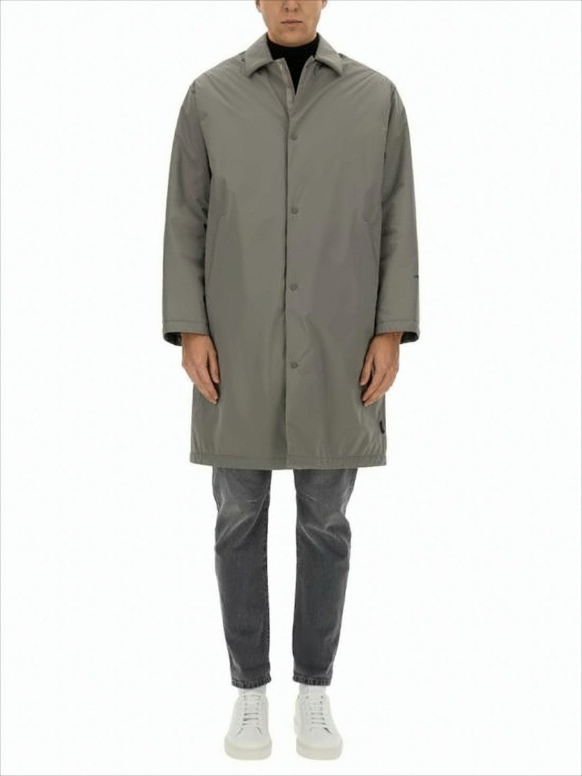 Herno Minimalist Grey Mid-Thigh Coat With Classic Collar