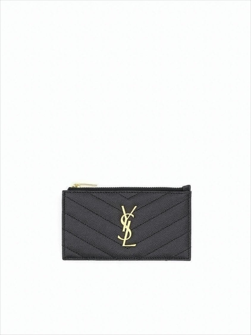 Saint Laurent Chevron Quilted Calf Leather Wallet With Gold-Tone Emblem