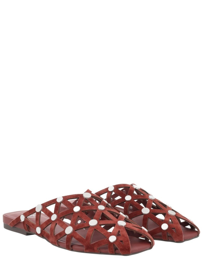 Ash Black Bone 02 Leather Lattice Studded Mules