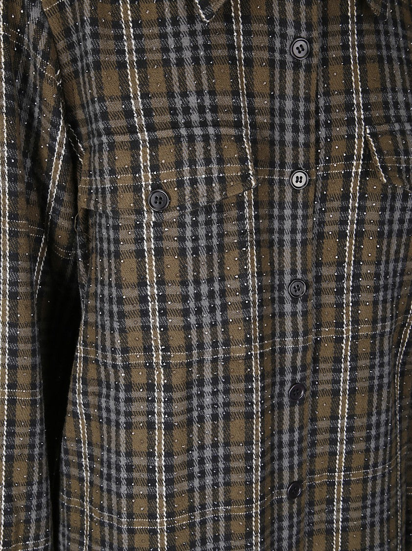 P.A.R.O.S.H. Checked Cotton Shirt With Rhinestone Accents