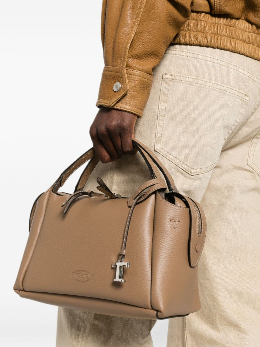 Tod's Structured Brown Calfskin Handbag With Dual Top Handles
