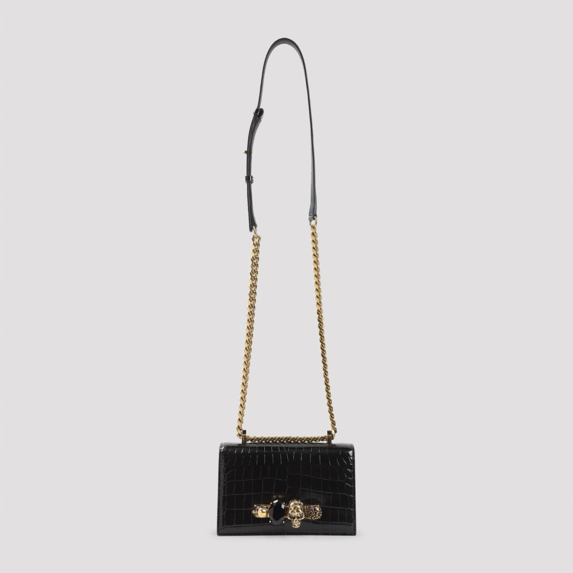 Alexander Mcqueen Glossy Crocodile-Embossed Leather Clutch