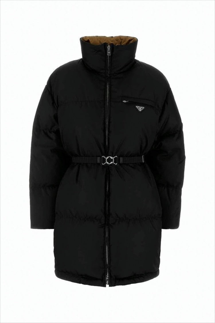 Prada Padded Jacket With High Collar And Cinched Waist