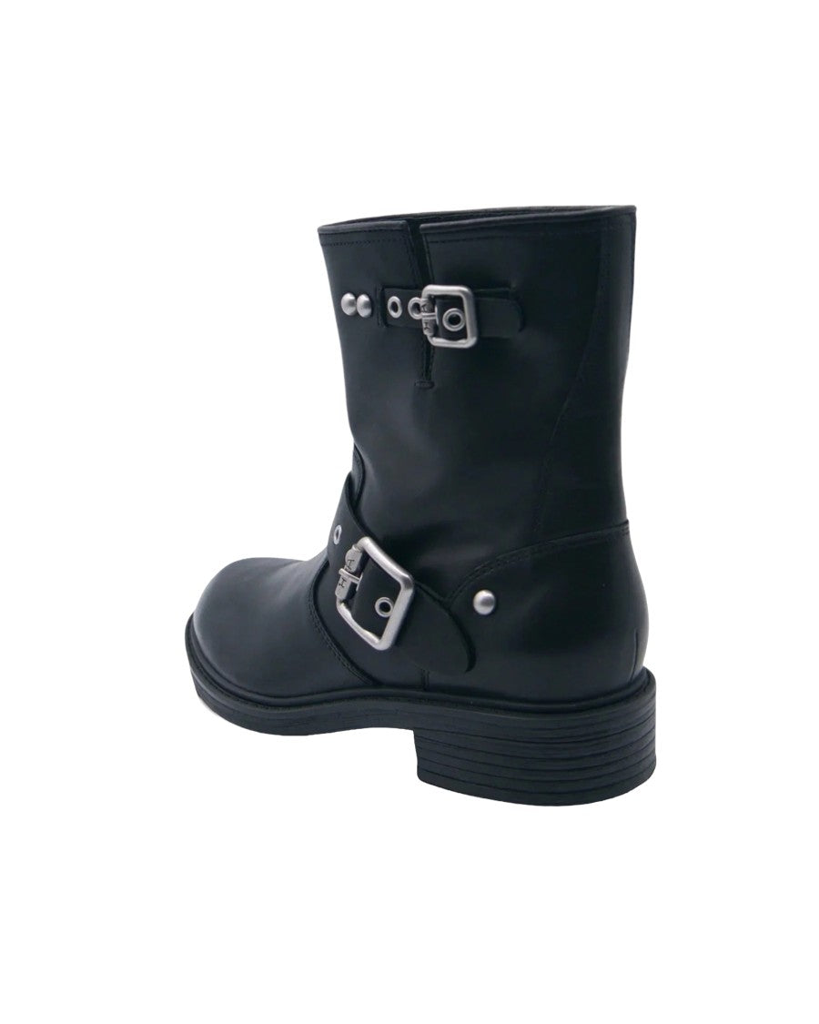 Ash Flamelily Mustang Black Rounded Toe Studded Leather Ankle Boots
