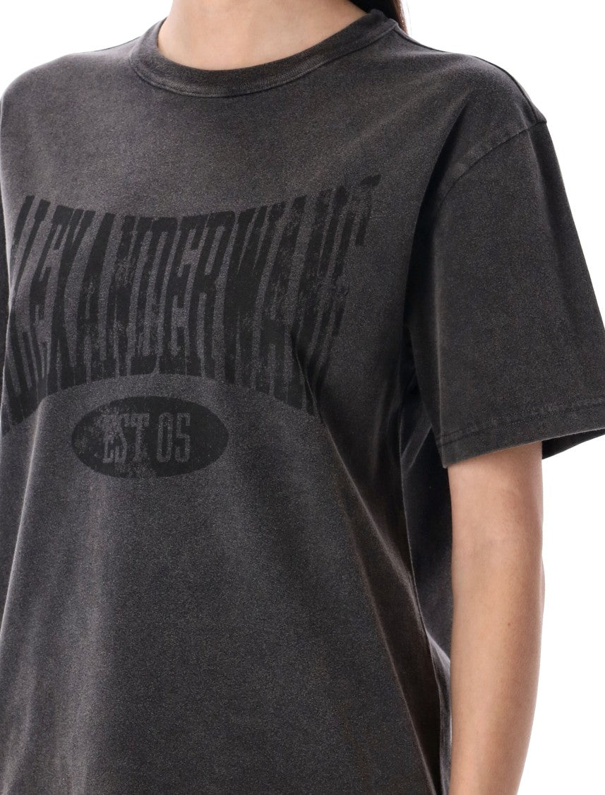 T By Alexander Wang Distressed Logo Graphic Tee With Ribbed Neckline