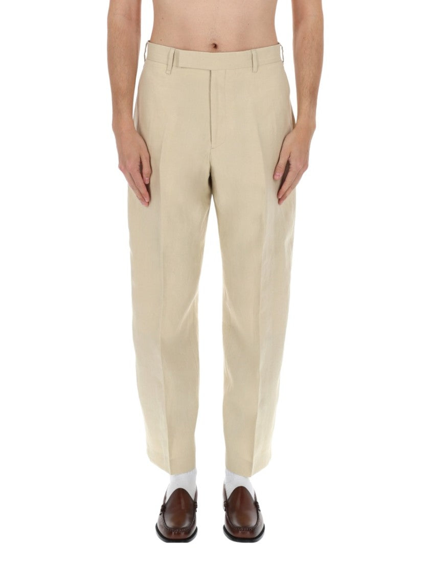 Paul Smith Light Beige Relaxed Fit Pleated Linen Pants