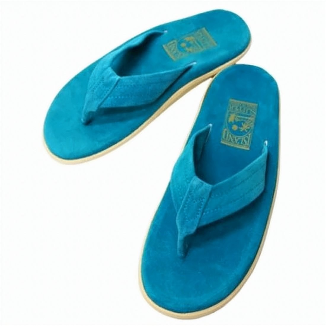 Island Slipper Turquoise Suede Slip-On Sandals With Cushioned Footbed