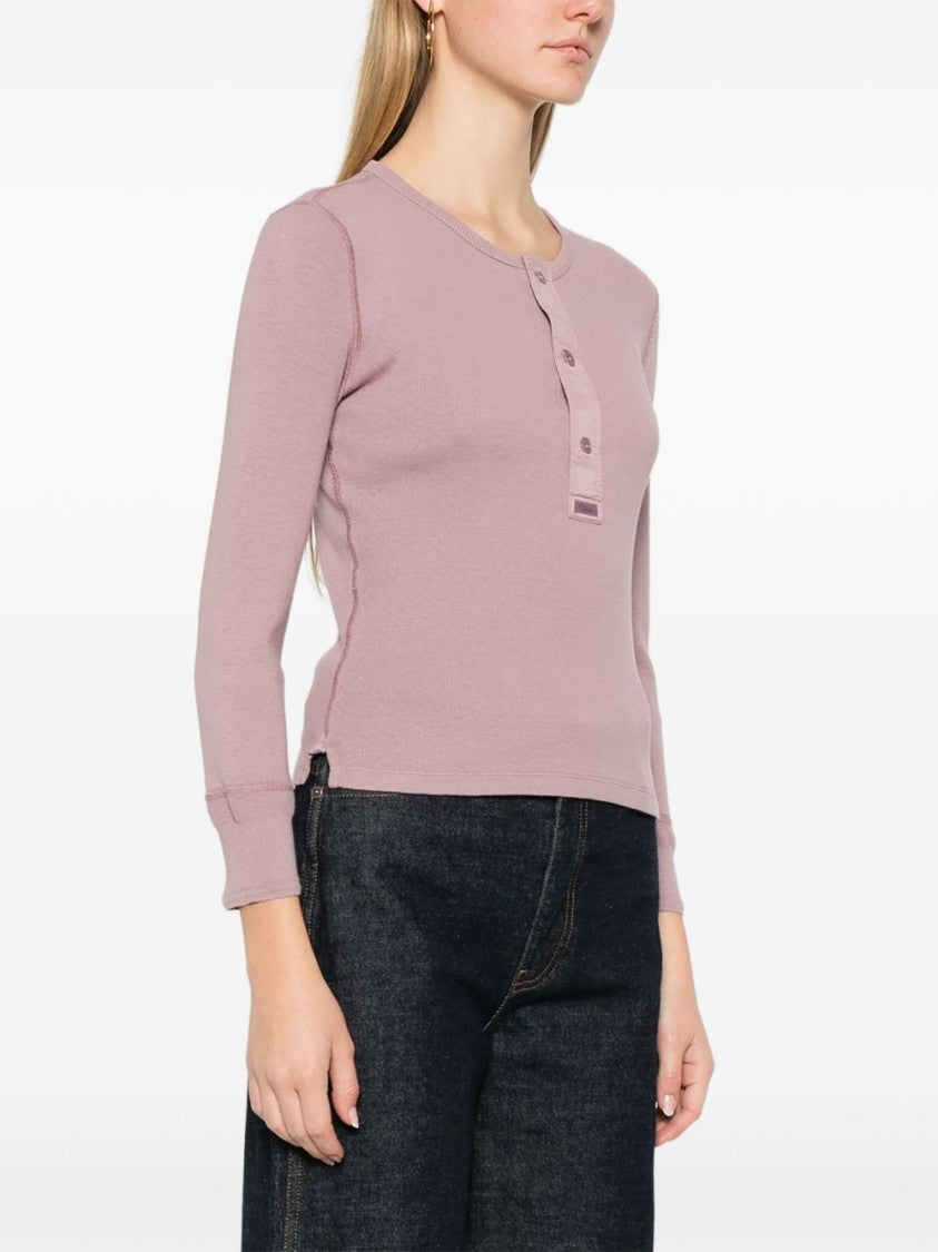 Chloé Soft Ribbed Long-Sleeve Top With Button Placket