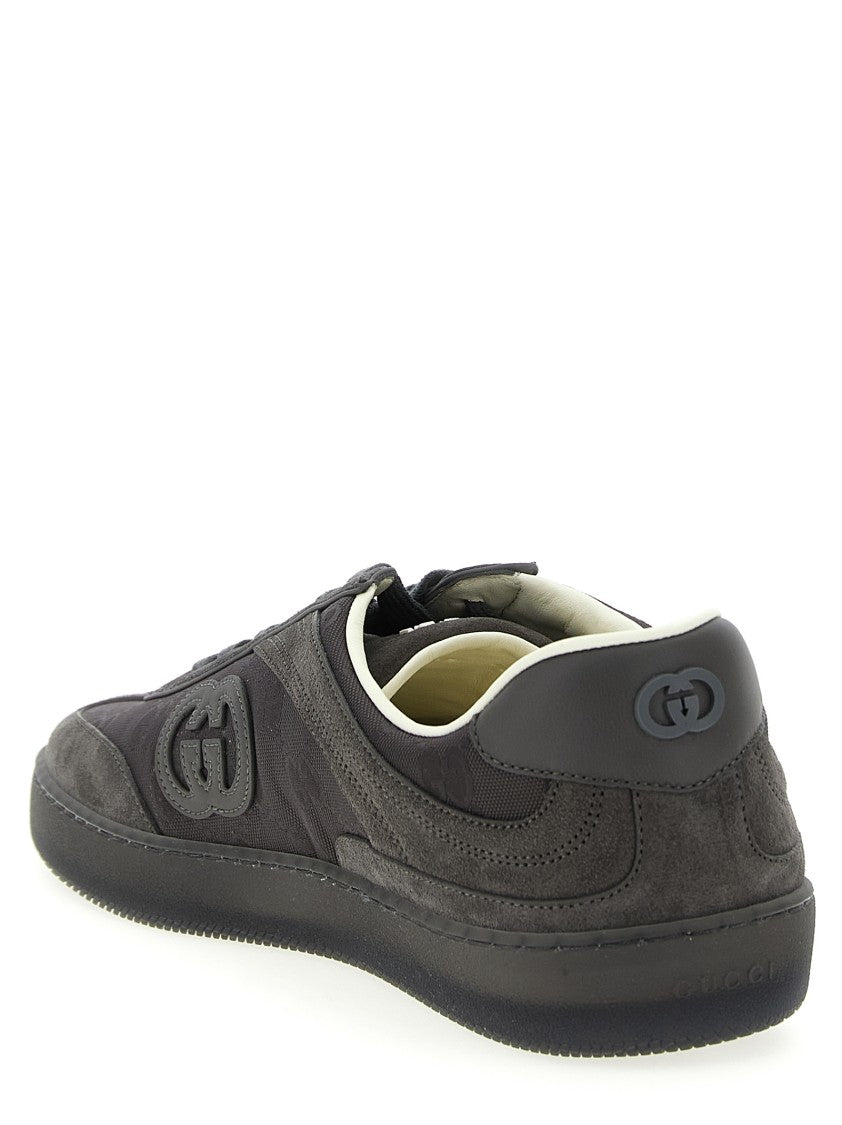 Gucci Suede Sneakers With Gg Monogram Insert