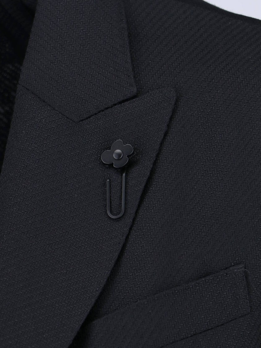 Lardini Double-Breasted Wool Blazer – Black