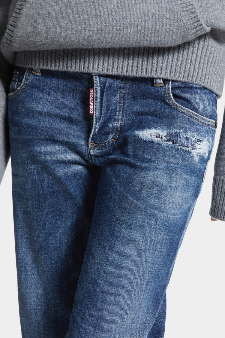 Dsquared2 Blue Cotton-Polyester Distressed Skinny Jeans