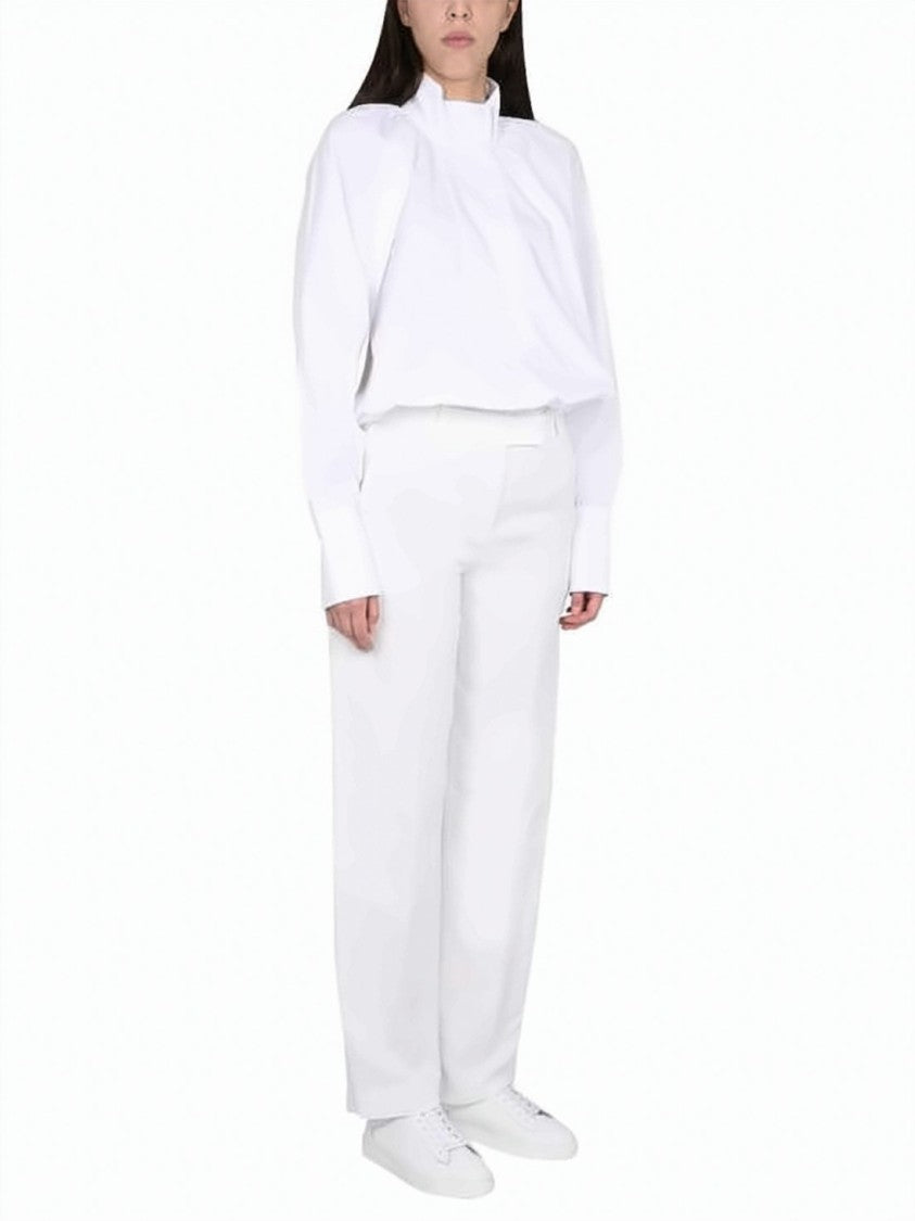 Patou Voluminous White Cotton Shirt With Puffed Shoulders