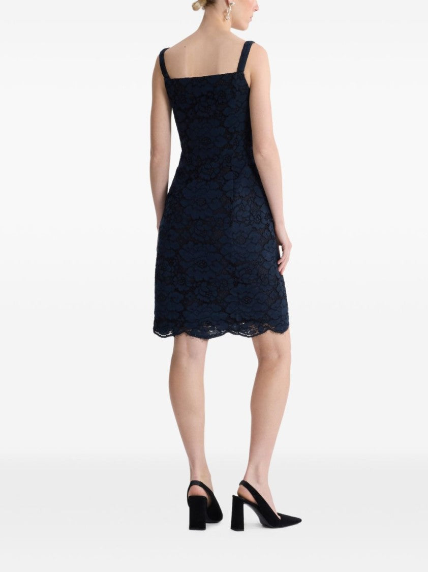 Patou Navy Blue Floral Lace Square Dress