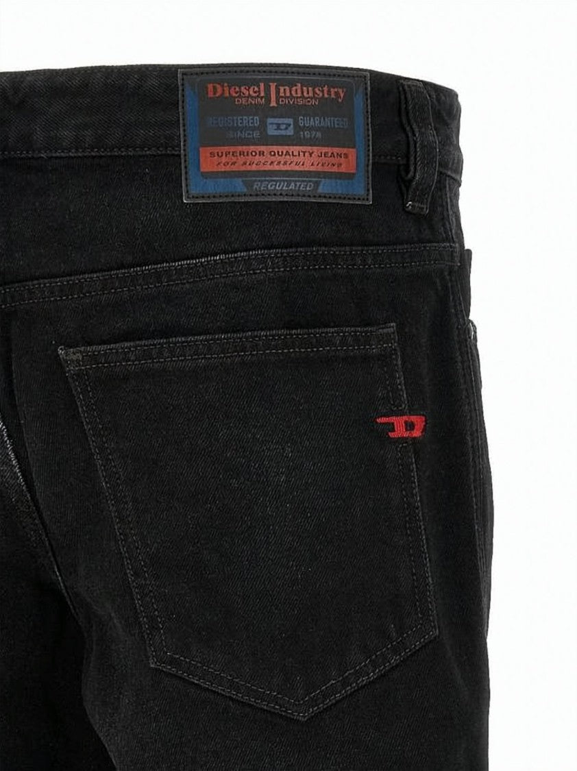 Diesel Flared Black Denim Pants With Five-Pocket Design