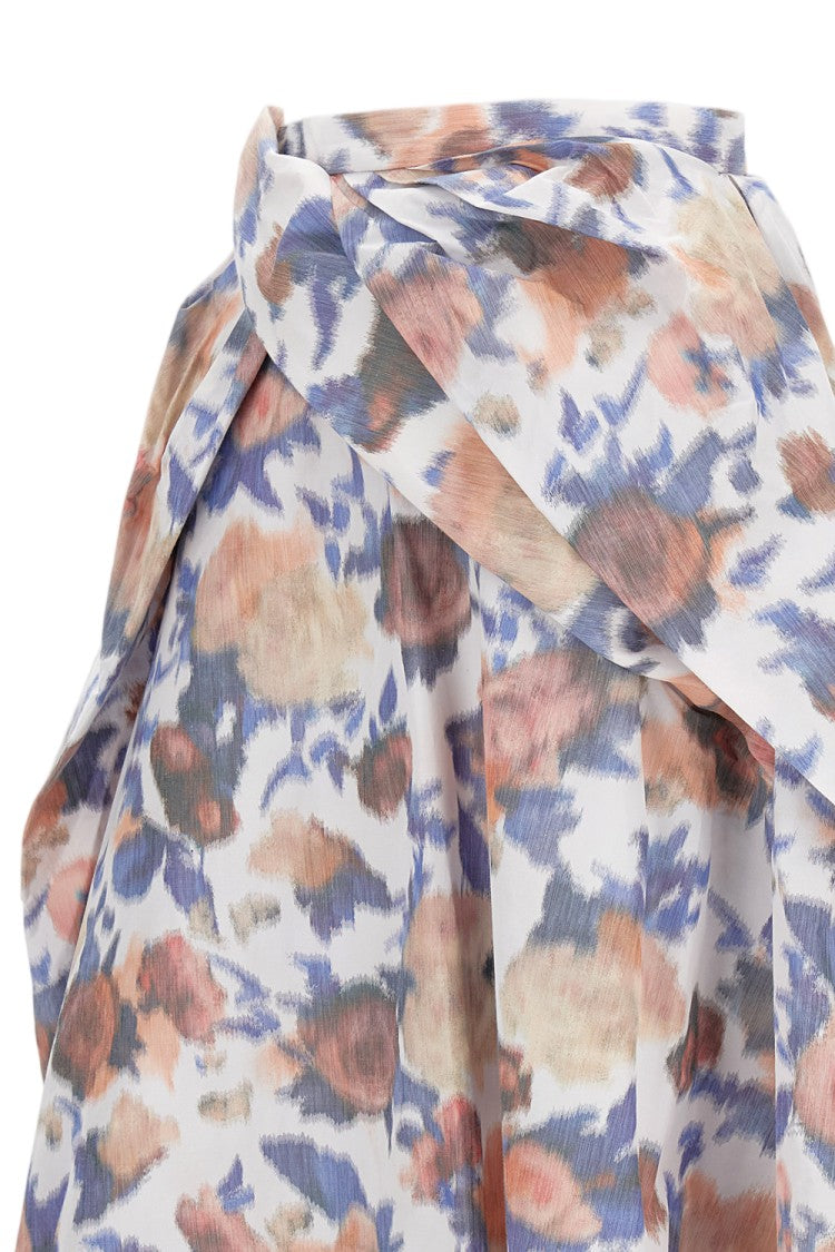 Erdem Maxi Skirt With Pleated Floral Design And Structured Waistband