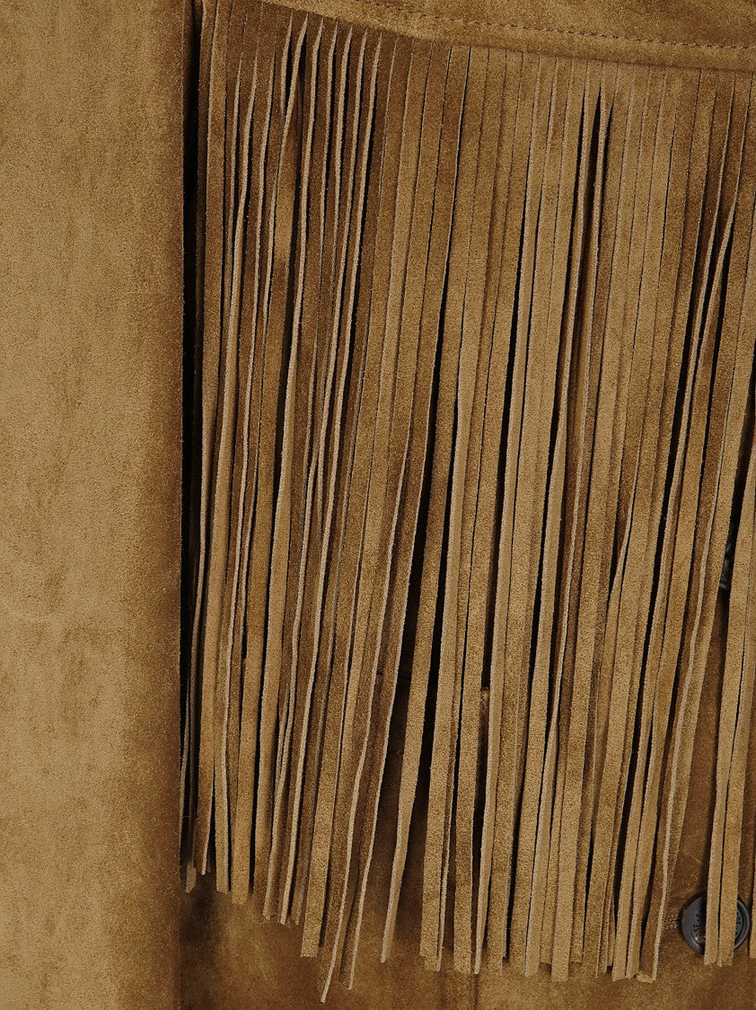 Golden Goose Leather Jacket With Fringes