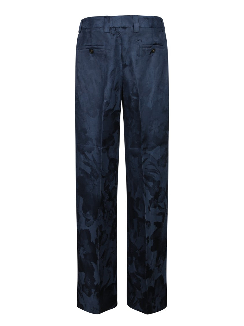 Incotex Tailored Blue Trousers With Subtle Floral Pattern
