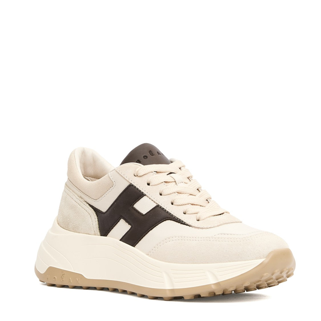 Hogan H669 Hi Fi Leather Cam White H Brown Running Sneakers