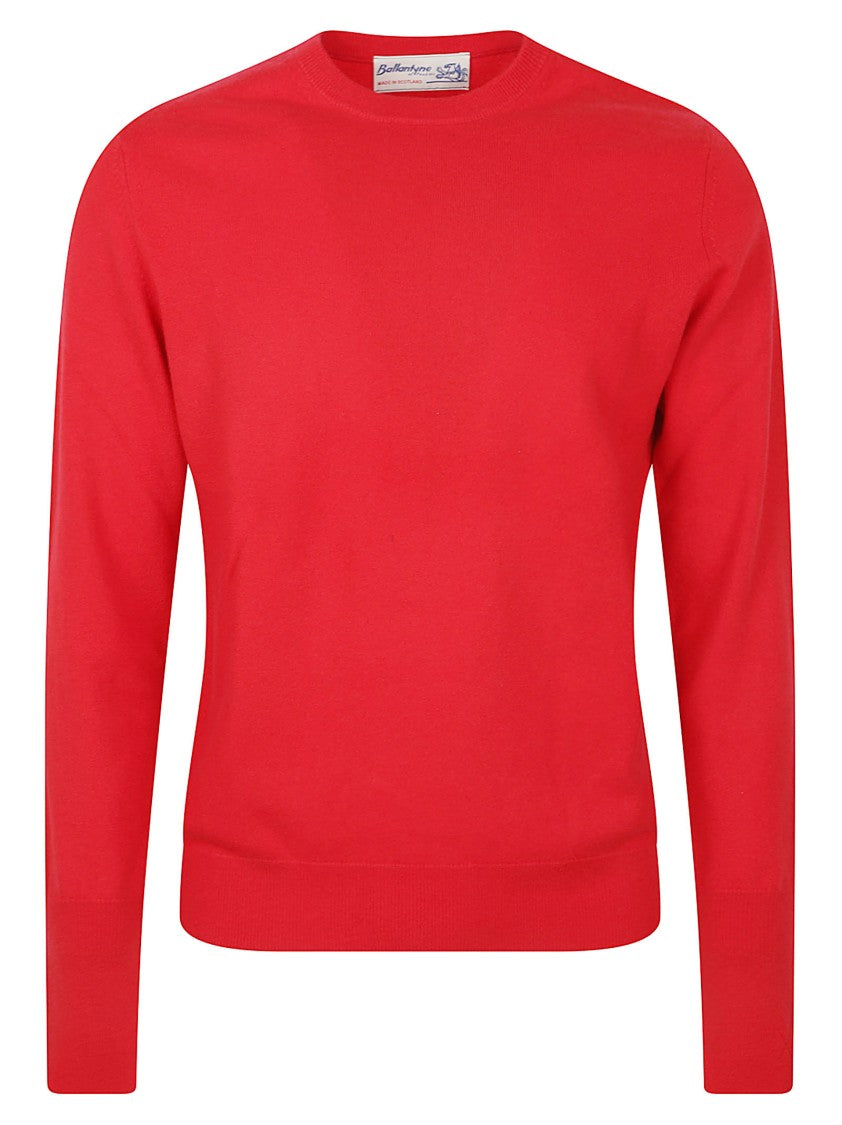 Ballantyne Solid Red Crew Neck Sweater With Ribbed Details