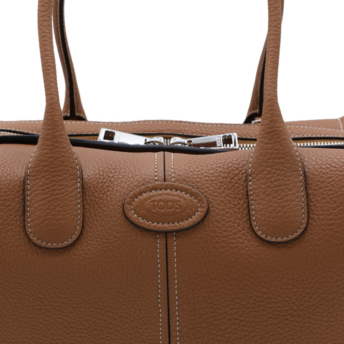 Tod's Top Handle Logo Emblem Shoulder Bag Zip Closure Leather - Brown