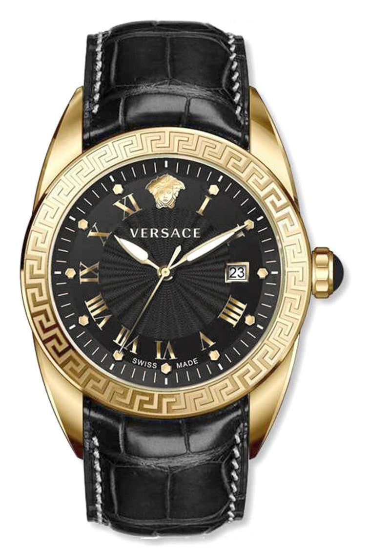 Versace V-Sport Ii 34Mm Women's Black Dial Gold-Tone Swiss Quartz Watch