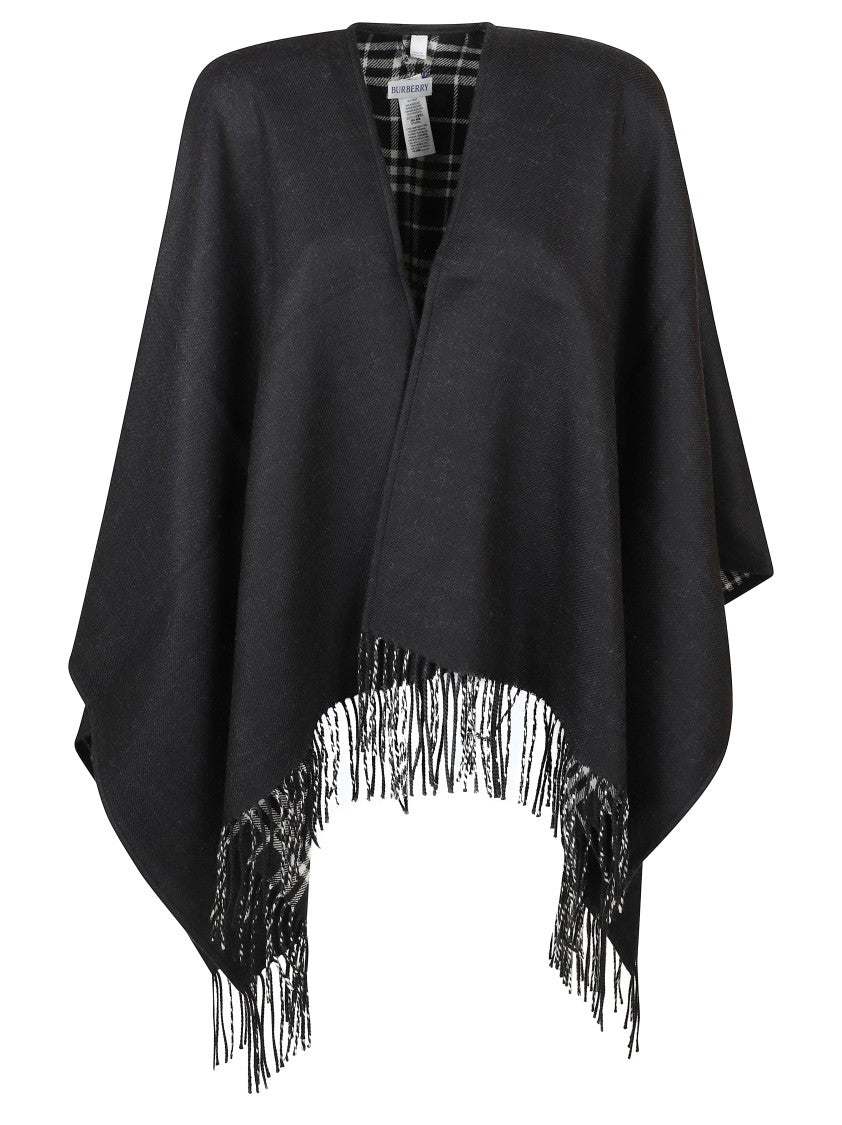 Burberry Poncho-Style Black Coat With Fringed Edges