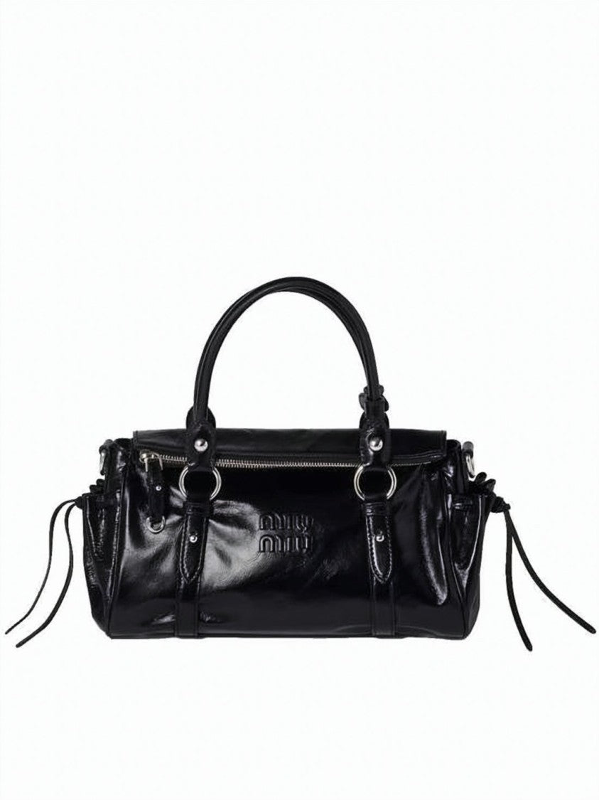 Miu Miu Elongated Calf Leather Shoulder Bag With Accented Drawstring Details