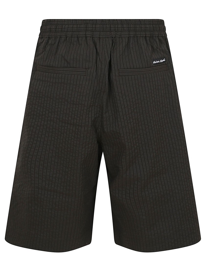 Maison Kitsuné Relaxed Fit Black Bermudas With Subtle Texture
