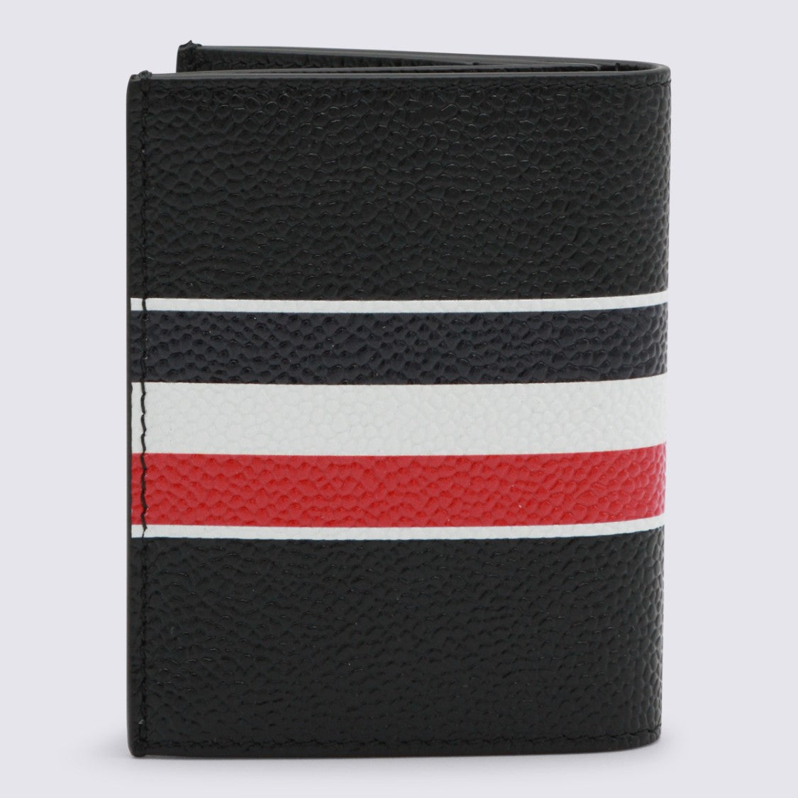 Thom Browne Textured Black Wallet With Striped Accent And Structured Design