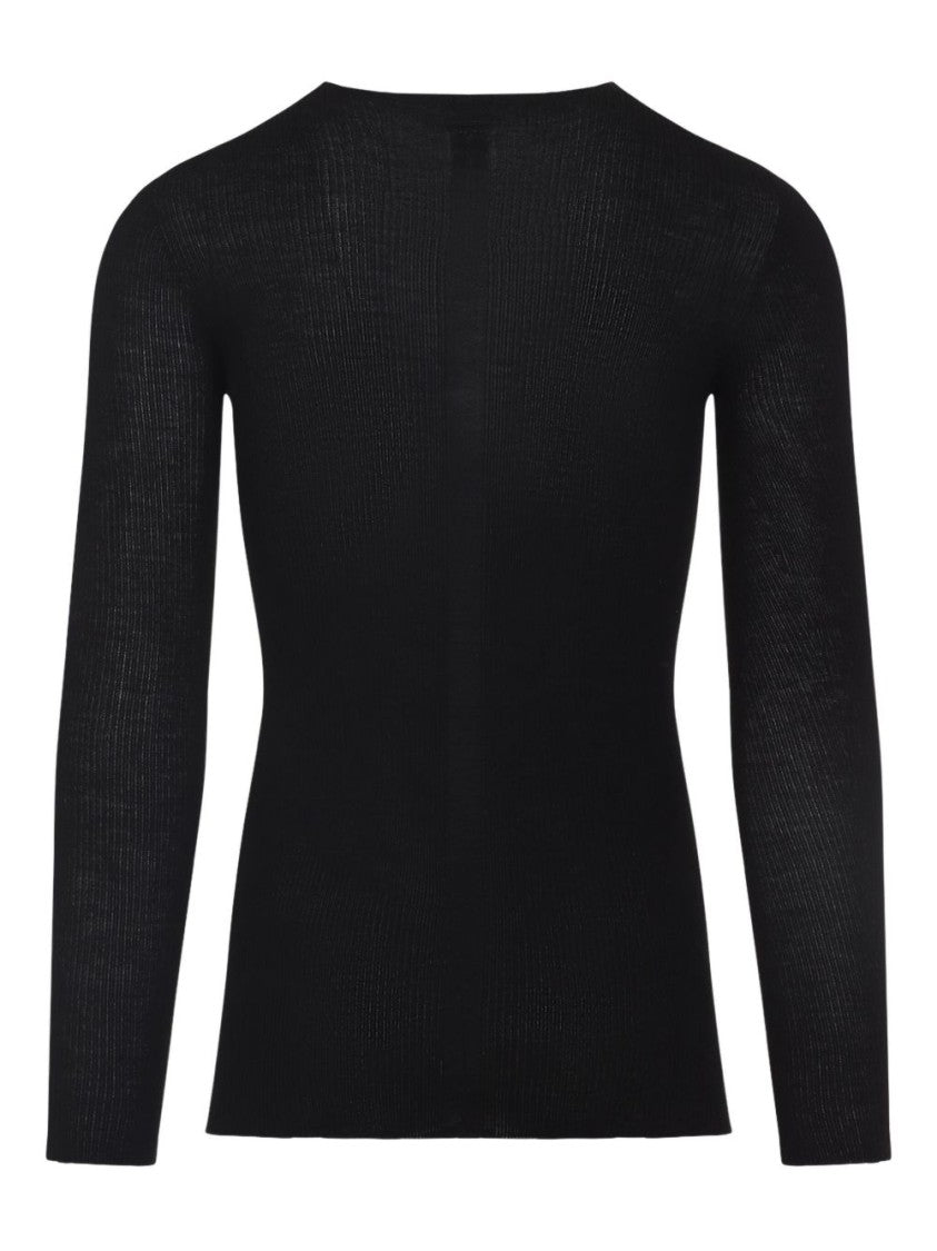 Rick Owens Ribbed Long-Sleeved Black Top With Contemporary Hem