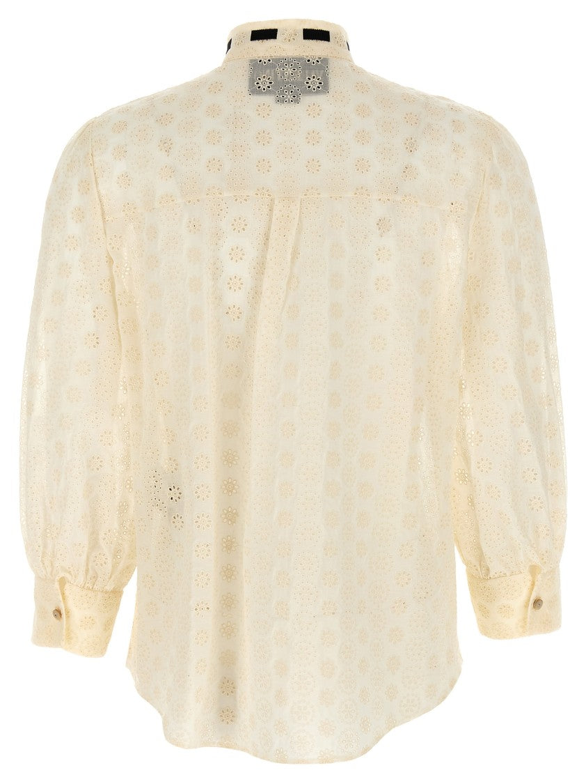 Valentino Garavani Daisy Sangallo Polka Dot Shirt With Grosgrain Ribbon And Rhinestone Buttons