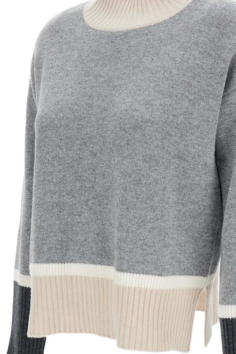 Lorena Antoniazzi Cropped Grey Sweater With Beige Ribbed Trims