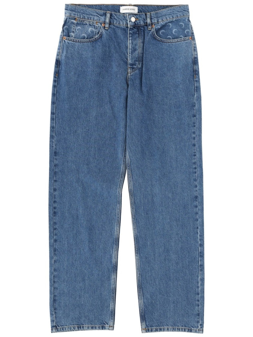 Marine Serre Moon Waxed Straight-Leg Crescent Jeans